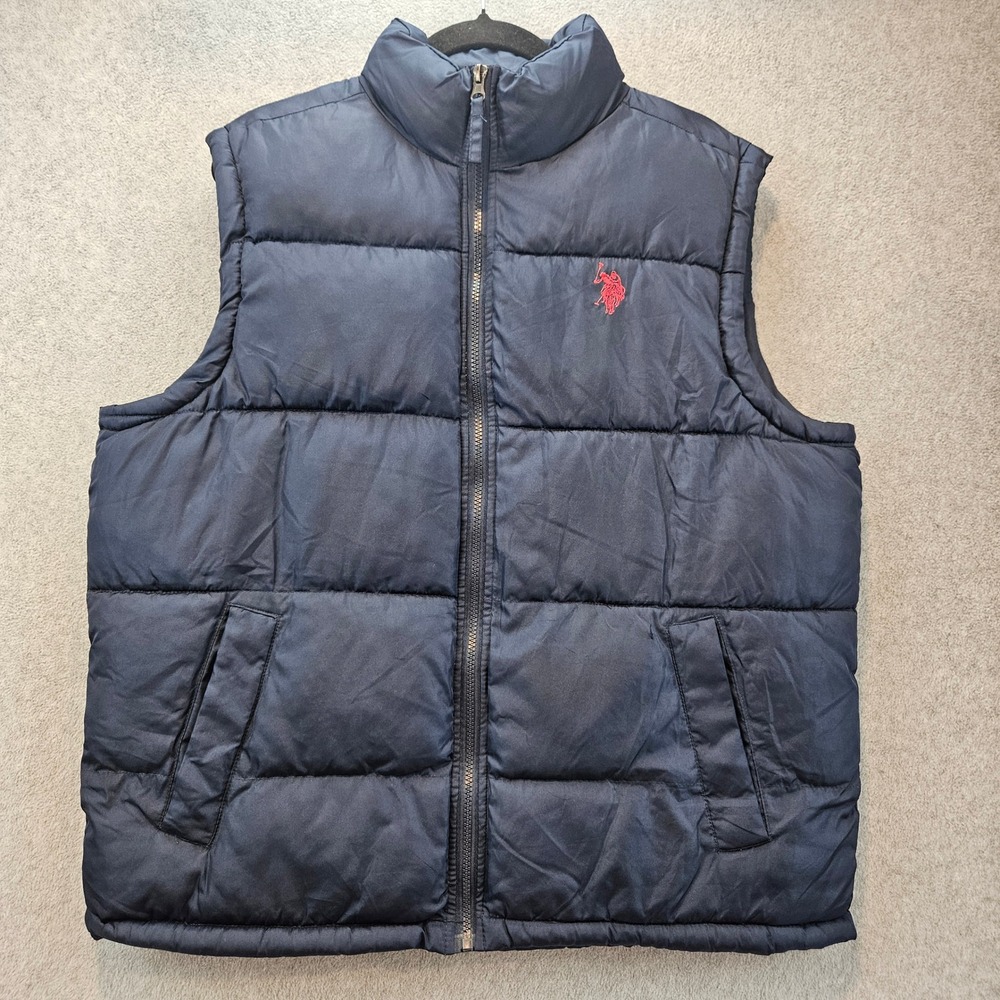US POLO ASSN | Puffer Vest Navy Blue Red Lining Mens Medium Old Money